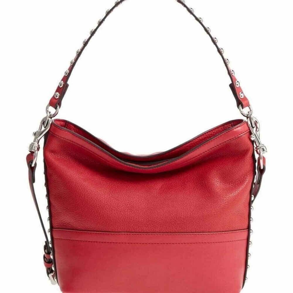 REBECCA MINKOFF-Blythe SM Convertible Hobo-Studded Scarlet Leather-NWT/Dustbag
